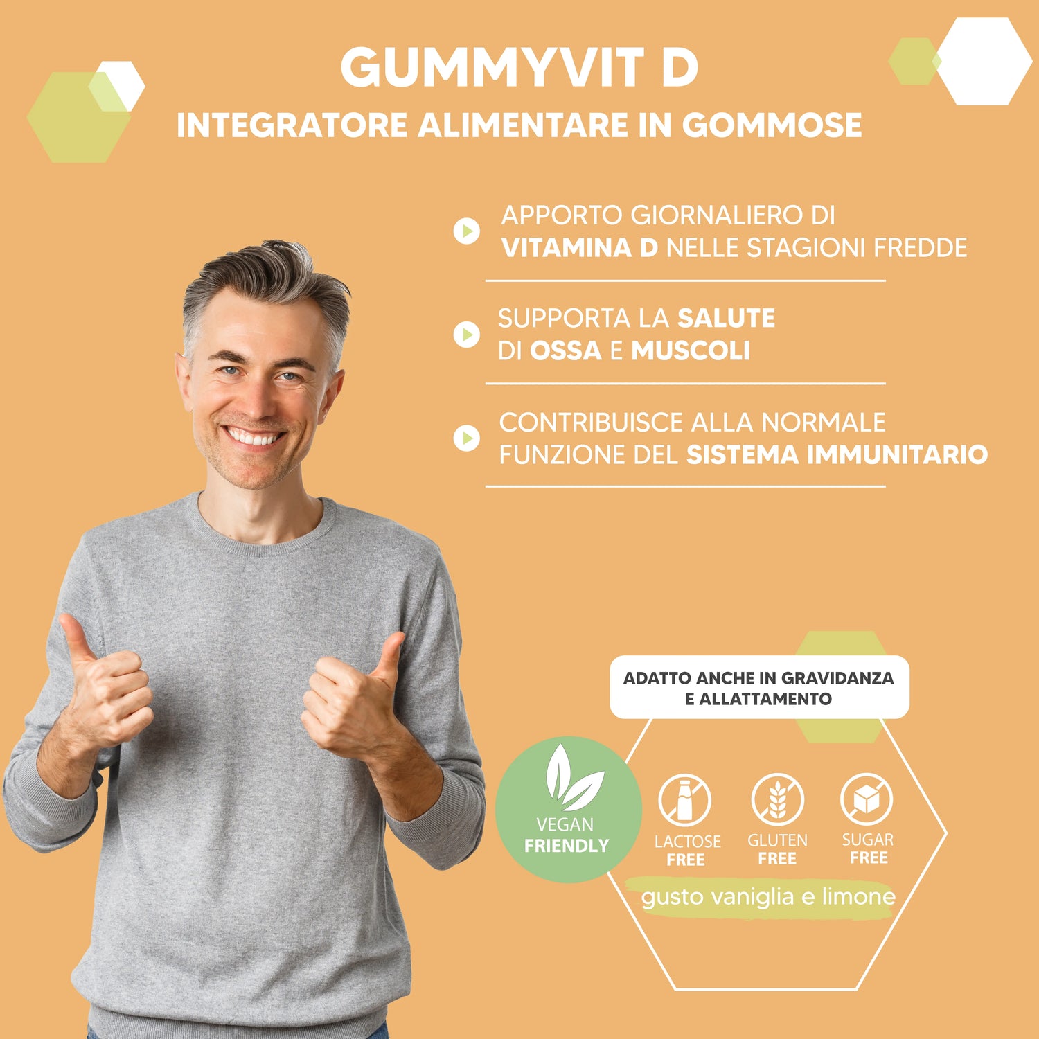 Gummyvit Vitamin D (Senza zucchero) - per apporto di vitamina D, salute di ossa e muscoli