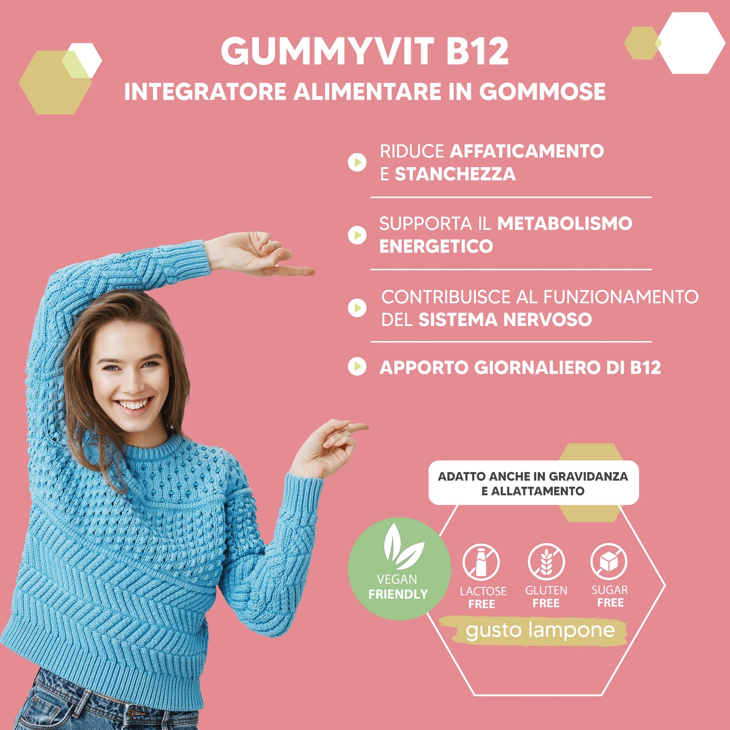 Gummyvit Vitamin B12 - apporto di Vitamina B12, per affaticamento e stanchezza (senza zucchero)